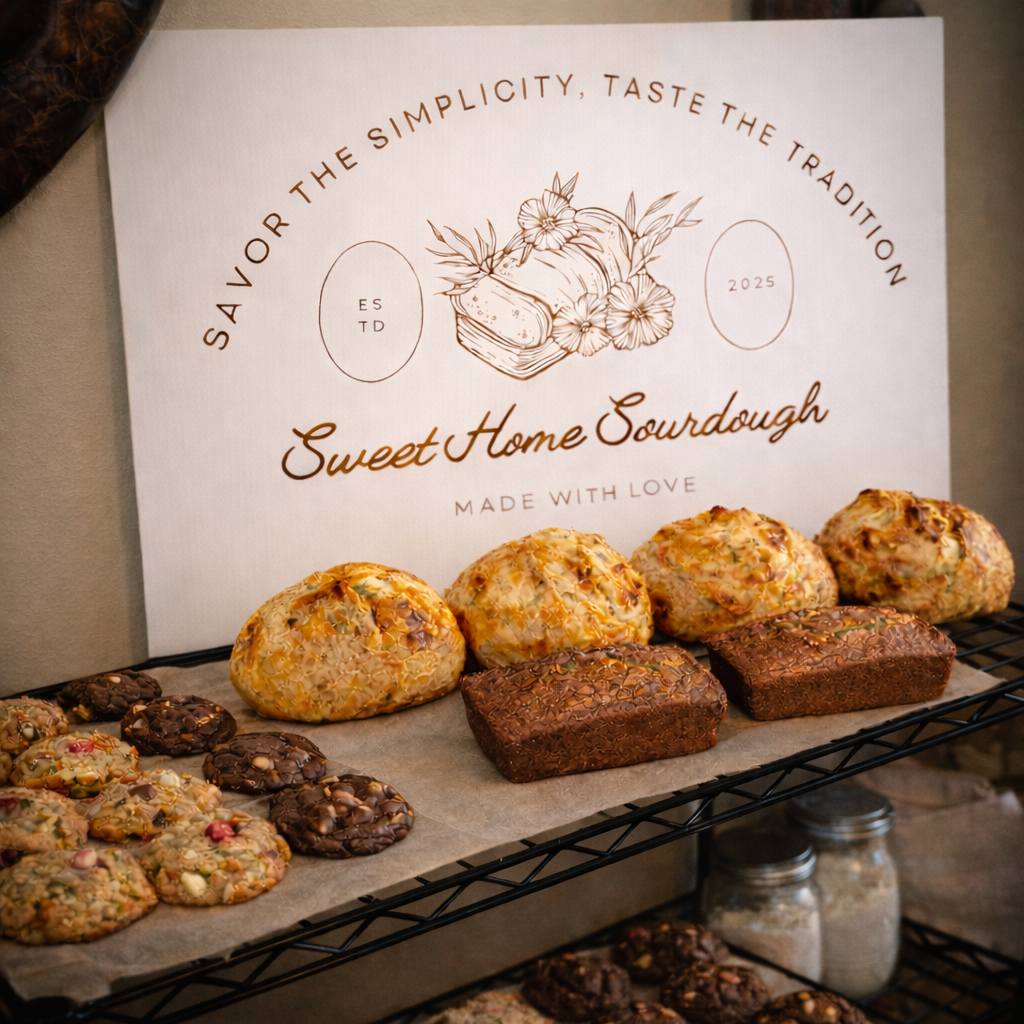 Sweet Home Sourdough logo and breads